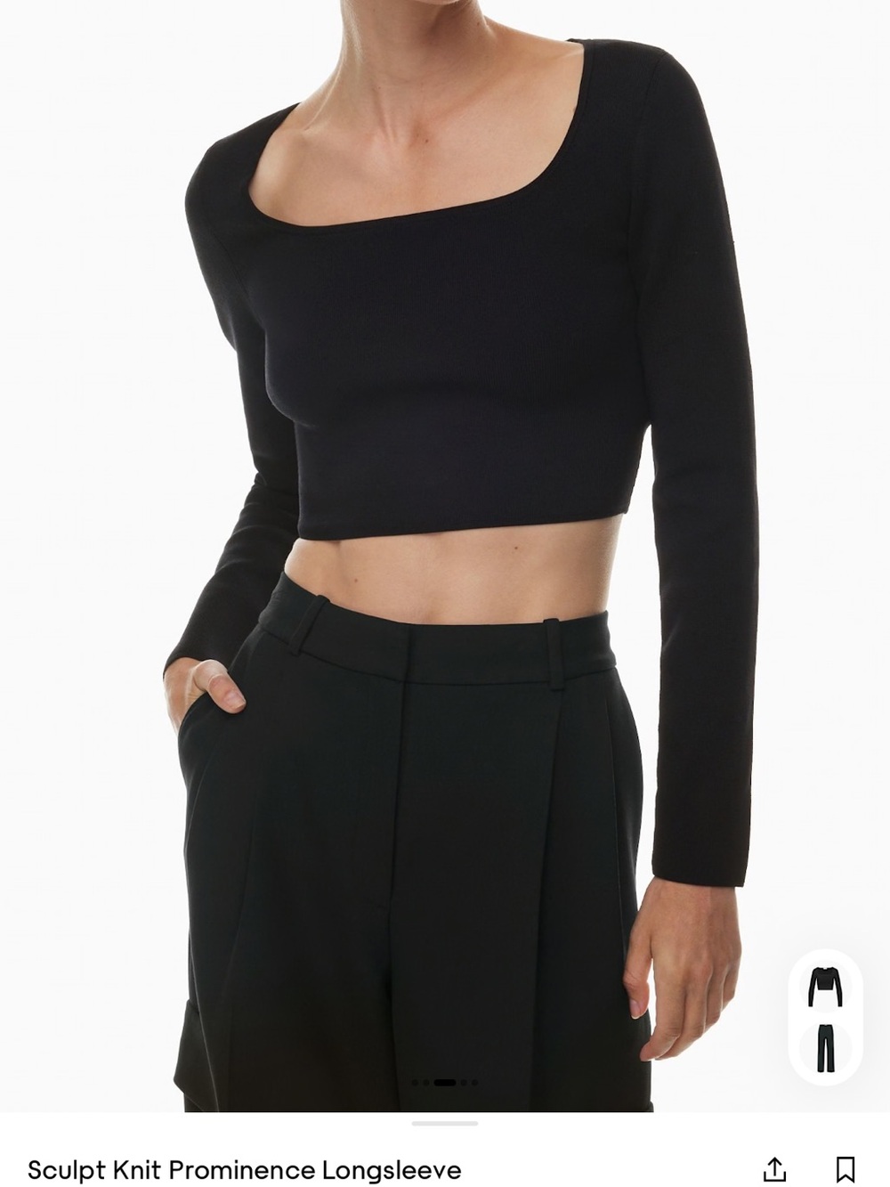 Aritzia Sculpt Knit Prominence Longsleeve Crop Tops - Black and White
